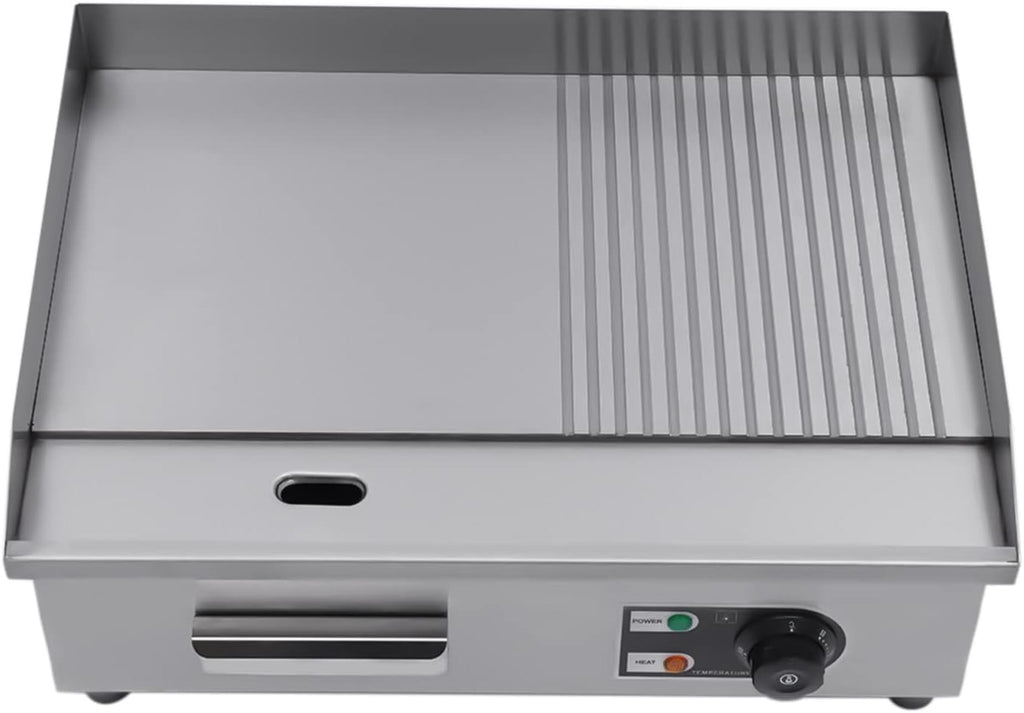 Commercial Electric Griddle 110V, 22' Stainless Steel Flat Top Grill with Dual Zone (Grooved/Flat), Adjustable Temp 122°F-572°F for Restaurant, Diner & Home Kitchen
