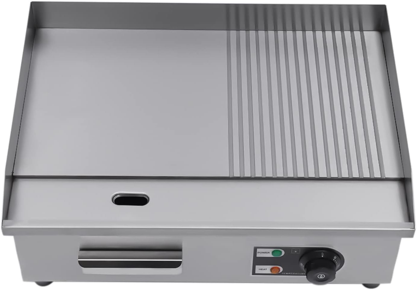 Commercial Electric Griddle 110V, 22' Stainless Steel Flat Top Grill with Dual Zone (Grooved/Flat), Adjustable Temp 122°F-572°F for Restaurant, Diner & Home Kitchen