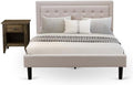 East West Furniture FN08Q-1GA0C 2-Piece Platform Queen Bed Set Furniture with 1 Queen Size Frame and a Mid Century Nightstand - Reliable and Durable Construction - Mist Beige Linen Fabric