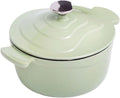 Home Use Dutch Oven for Bread Baking 1.6L Cast Iron Braiser with Lid Dual Handles Casserole Pot for Soup Ribs Waterless Cooking(Green)