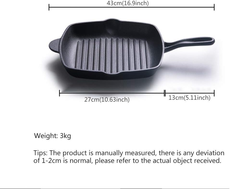 Kitchen Pots and Pans Cast Iron Square Grill Pan Square Skillet/Fat Fryer for Gas, Induction & Electric Hobs Fry Steak BBQ Frying Griddle Pan,Black Frying Pan,