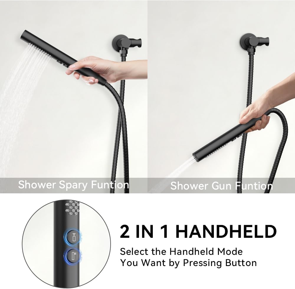 Shower Systems STARBATH 12+6' Round Dual Rainfall Shower Head with Handheld Spray for Two People, Wall Mounted 3 Way Rain Shower Faucet Sets Complete, Included Valve and Trim Kit, Matte Black