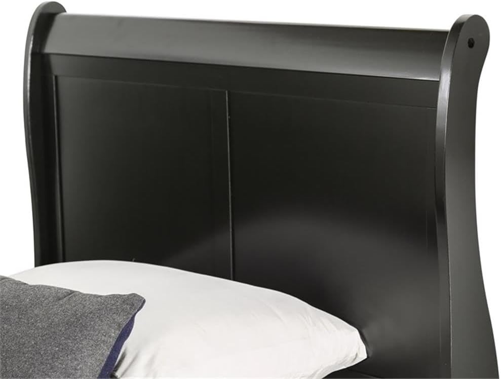 BOWERY HILL Transitional Solid Wood Panel Twin Bed, Black Finish, Sleigh Design, 83.5' L x 41.38' W x 47.25' H, Robust Frame, Paneled Headboard, Kids Bedroom Furniture