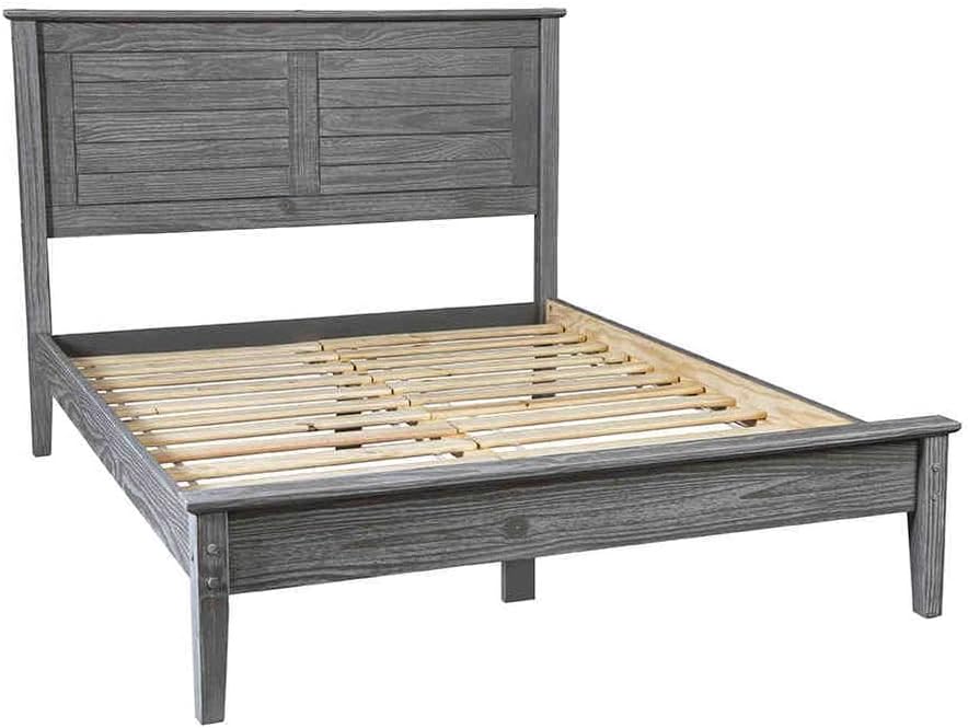 Grain Wood Furniture Greenport Solid Wood Platform Bed, Queen Size, Brushed Grey
