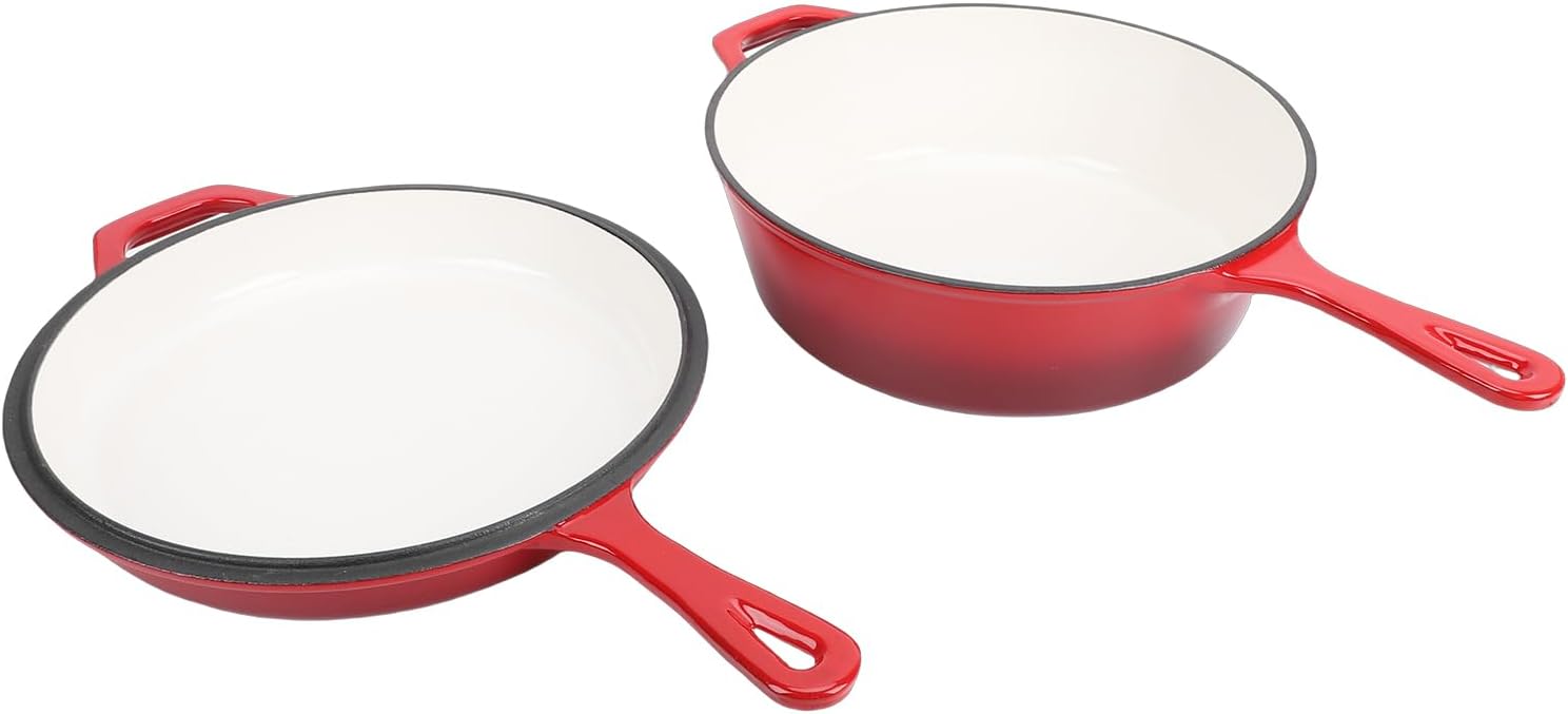 AYNEFY Sturdy Braiser Covered Pot Cast Iron Skillet Premium Frying Pan Multifunctional Large Capacity Cooker 2 in 1 Round Durable Nonstick Cookware for Grilling Searing Baking More