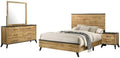 Pemberly Row 4-Piece Wood Full Bedroom Set, Natural Pine and Brown Finish, Mid-Century Modern Design, Includes Bed, Nightstand, Dresser, and Mirror, Durable Engineered Wood, Rustic Furniture for