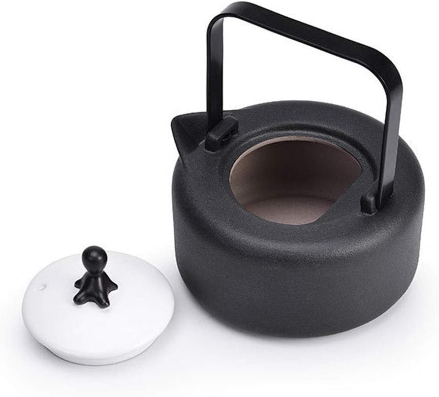 SGSG Electric Kettle Matte Earthenware Teapot,Vintage Teapot Beautiful Pattern Design,Floral Ceramic Tea Pot Large for Kitchen and Livinroom,Black