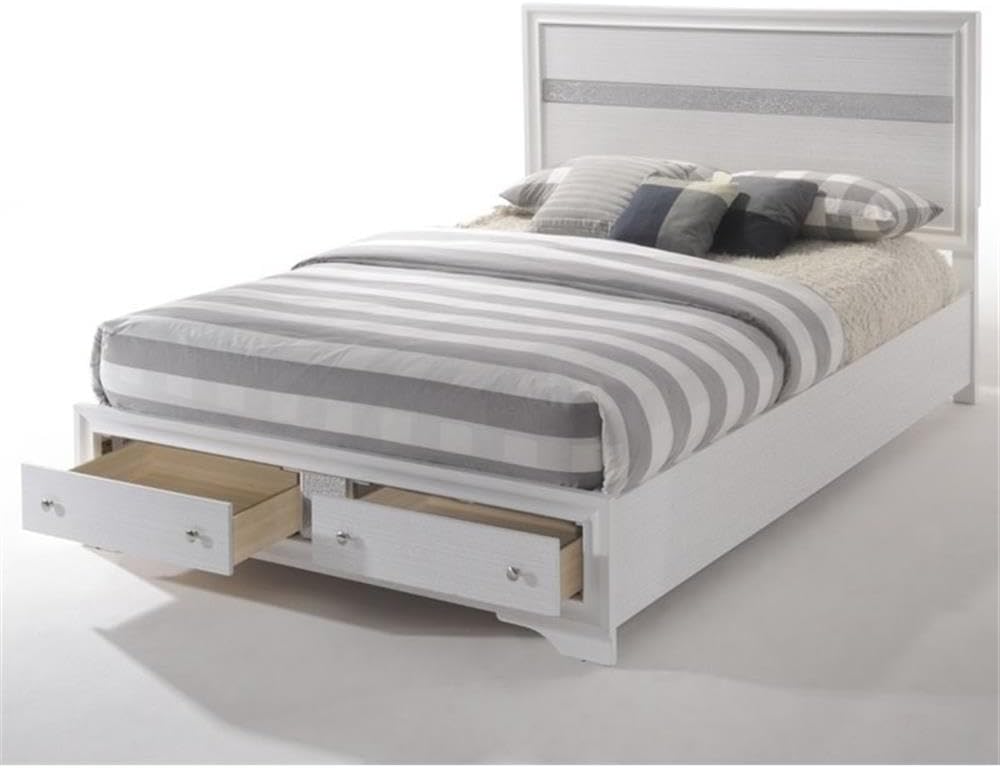 Acme Naima Eastern King Wooden Bed with Storage in White