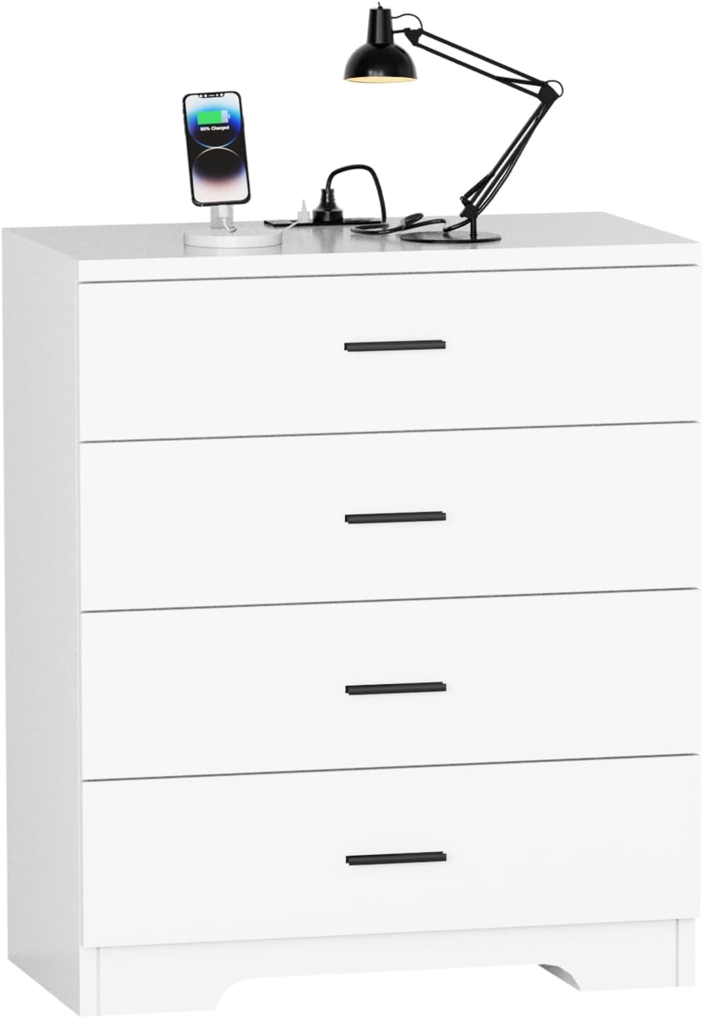 FJTJBSI Dresser with Power Outlets Wooden 4 Drawer Dresser with USB and Type C Port Chest of Drawers for Bedroom Tall White Organizer Storage for Living Room Hallway Closet