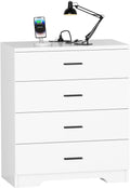 FJTJBSI Dresser with Power Outlets Wooden 4 Drawer Dresser with USB and Type C Port Chest of Drawers for Bedroom Tall White Organizer Storage for Living Room Hallway Closet