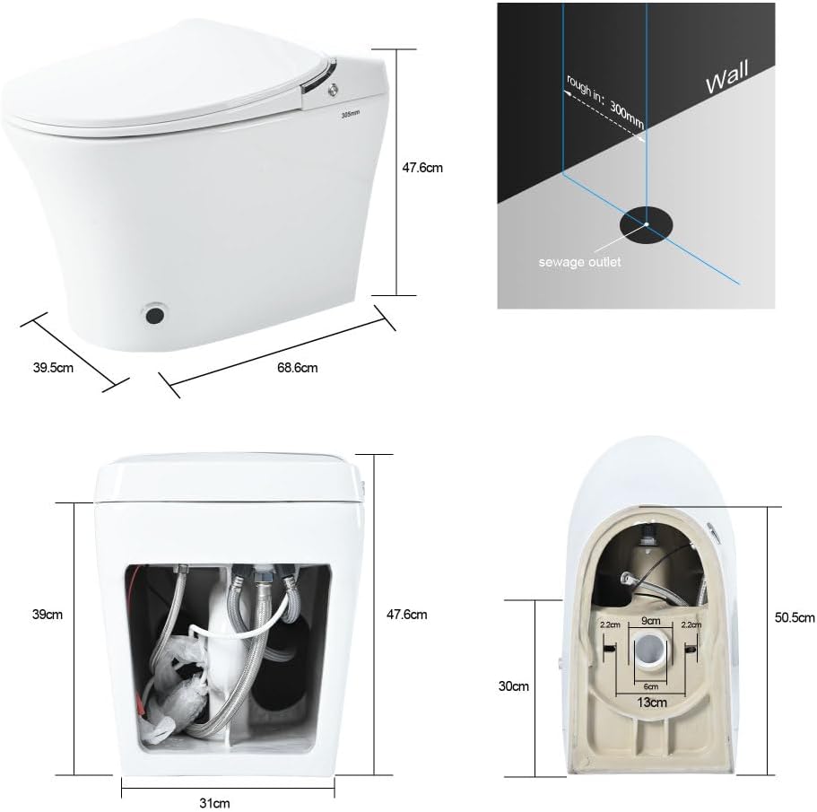 Smart Heated Bidet Toilet Seat with Warm Water Wash & Dryer, Automatic Flush — Elongated One‑Piece Toilet with Remote Control, Adjustable Water/Seat/Air Temp, Soft‑Close Lid