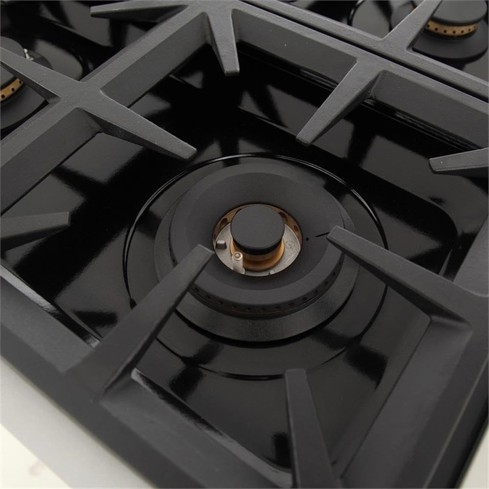Pemberly Row 36' Natural Gas Range Top, Stainless Steel, Classic Silver Knobs, 6 Burners w/Auto Reignition, Cast-Iron Grates, Built-in Grill/Griddle, High-Powered Cooktop for Home Kitchens