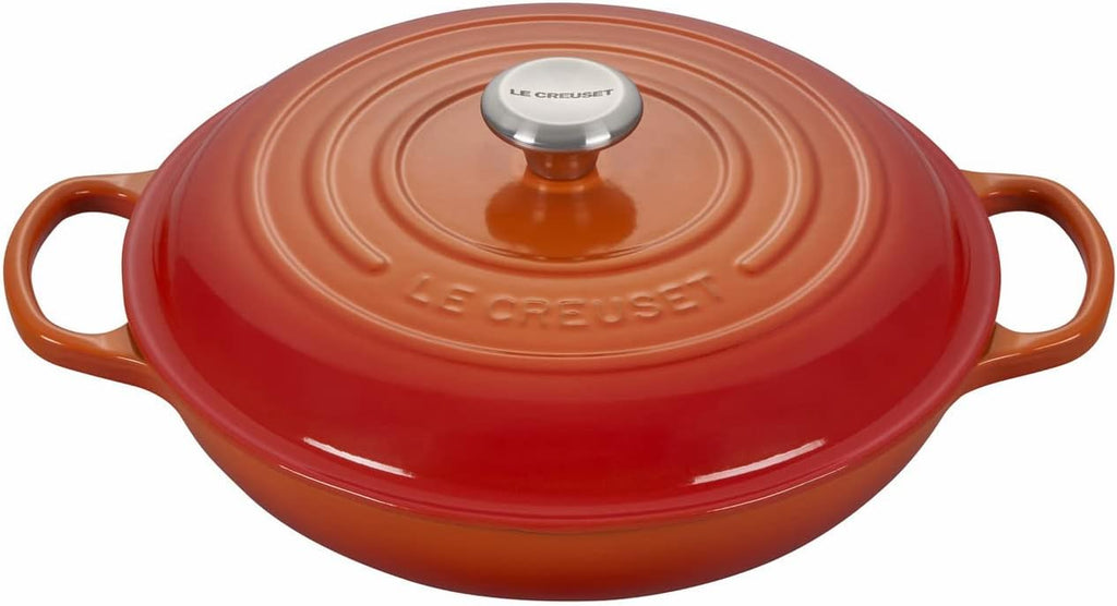 Le Creuset 5 Qt. Signature Braiser w/Additional Engraved Personalized Stainless Steel Knob - Flame