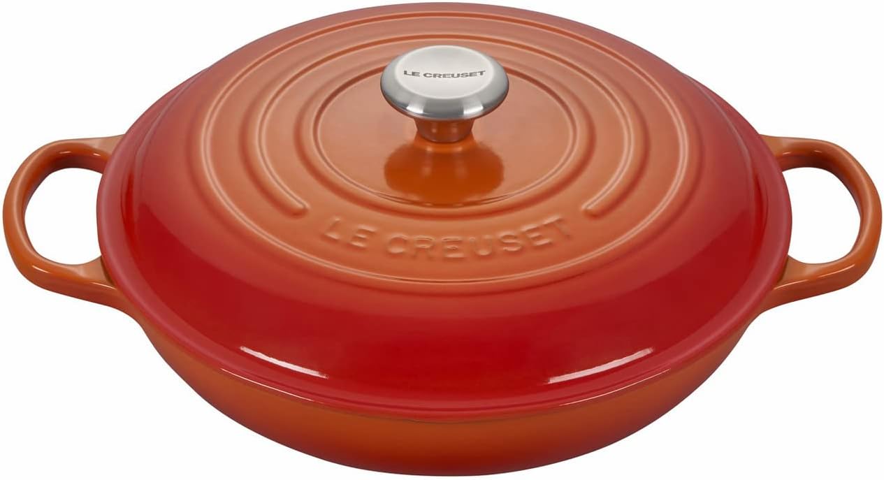 Le Creuset 5 Qt. Signature Braiser w/Additional Engraved Personalized Stainless Steel Knob - Flame