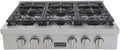 Pemberly Row 36' Natural Gas Range Top, Stainless Steel, Classic Silver Knobs, 6 Burners w/Auto Reignition, Cast-Iron Grates, Built-in Grill/Griddle, High-Powered Cooktop for Home Kitchens