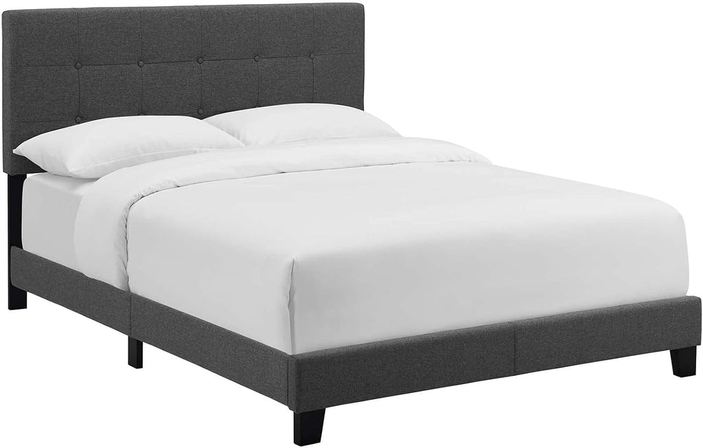 Modway Amira Tufted Fabric Upholstered Full Bed Frame With Headboard In Gray