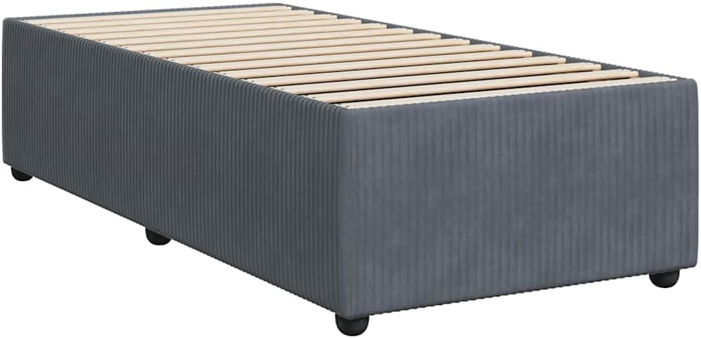 Dark Gray Velvet Twin Bed Frame with Plywood and Engineered Wood Construction, Modern Upholstered Platform Bed for Minimalist Bedrooms, Breathable Fabric and Sturdy Design