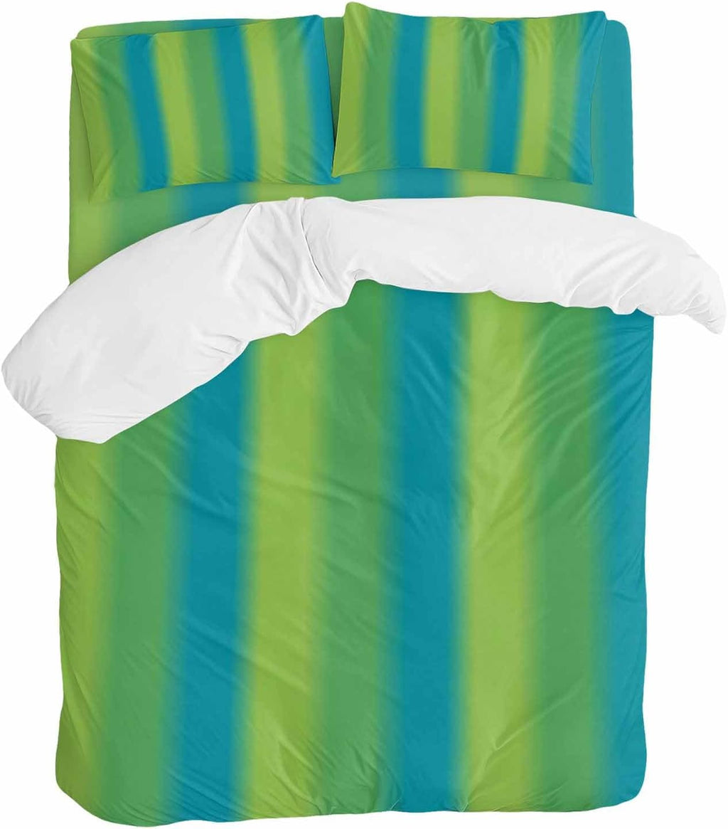 Green Blue Gradient Duvet Cover Set Queen Size 4 Pieces Color Striped Ombre Modern Minimalist Art Bedding Set with Zipper Closure, 1 Comforter Cover 90x92 Inches 1 Flat Sheet & 2 Pillow Cases