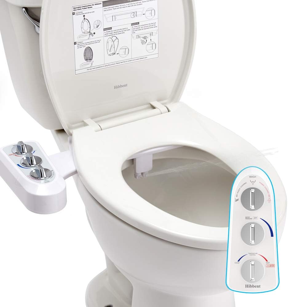 Hibbent Premium Round Toilet Seat with Cover(Oval) Quiet Close with Bidet Attachment for Toilet