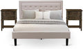 East West Furniture FN08Q-2VL07 3-Piece Fannin Bed Set with 1 Wingback Bed and 2 Small Nightstands - Reliable and Sturdy Manufacturing - Mist Beige Linen Fabric