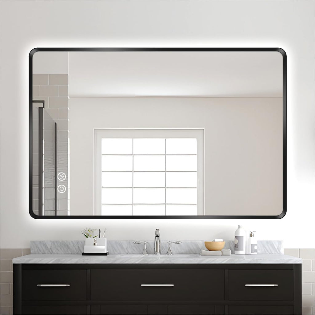 40' x 32' Black LED Bathroom Mirror, Smart Touch Button Anti Fog Backlit Mirror, 3-Color Dimmable Lighting, CRI≥93, Modern Bathroom Vanity Wall Mirror with Lights (Horizontal/Vertical)