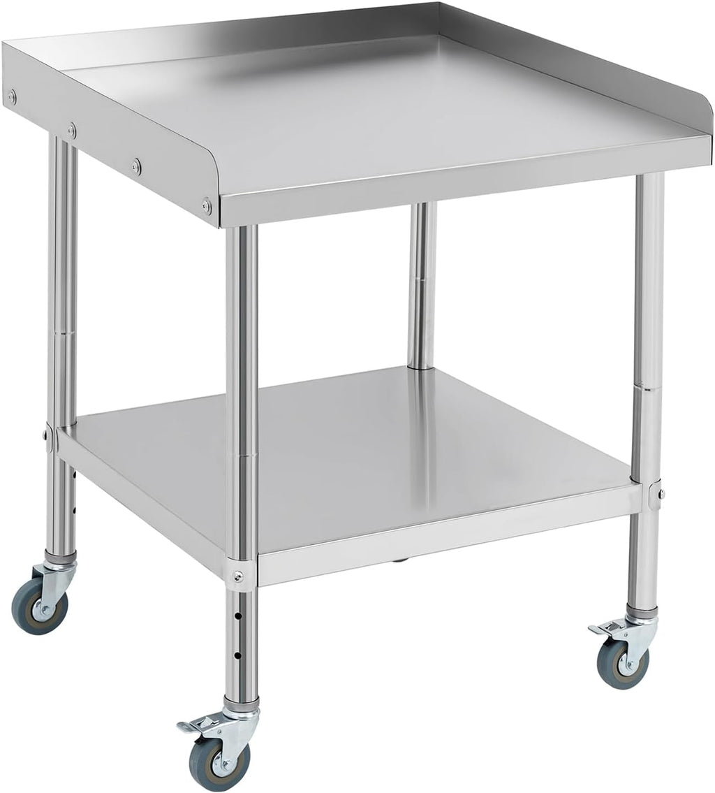 GarveeTech Stainless Steel Grill Stand Table - 28x24x30 Inches, 660 LBS Heavy-Duty Capacity, NSF Certified, with Movable Wheels & 2' Edge Baffle for Home, Commercial Restaurant Kitchen, Hotel