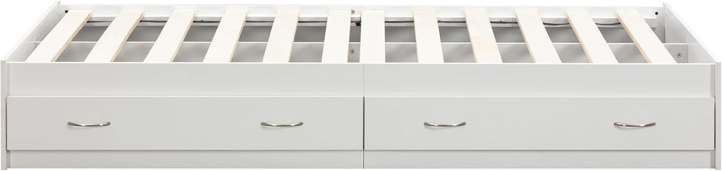OS Home and Office Furniture Twin Sized White Mates Bed with Two Drawers