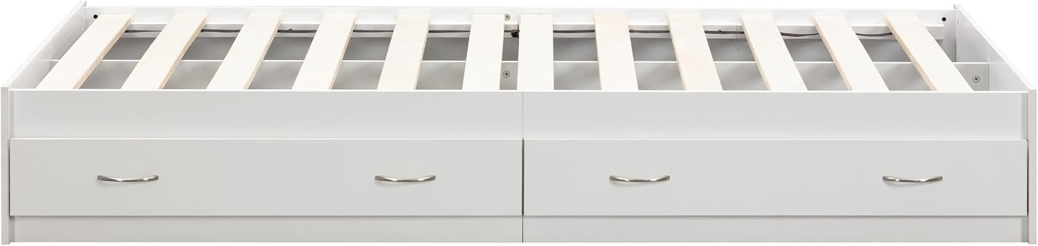 OS Home and Office Furniture Twin Sized White Mates Bed with Two Drawers