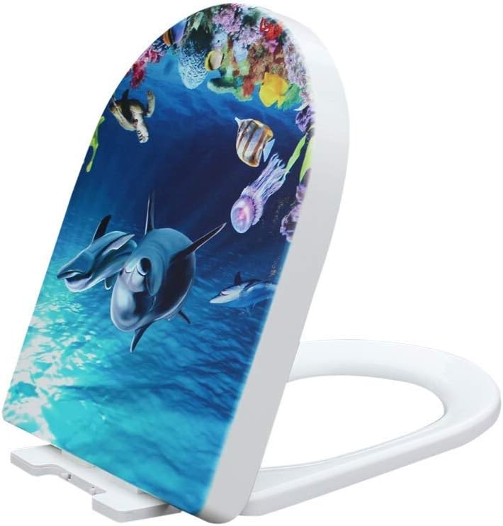 Toilet Seats Cover Thermal Transfer Printed Round Art Seat Lid with Adjustable Hinge Starfish Shell Patterns Home Bathroom Mat Use Decor