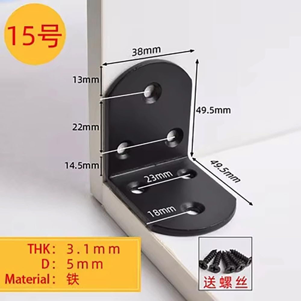 10Pcs 90 Degree Black Angle Bracket Stainless Steel Iron Durable Furniture Hardware Connector for DIY Woodworking(49.5X49.5)
