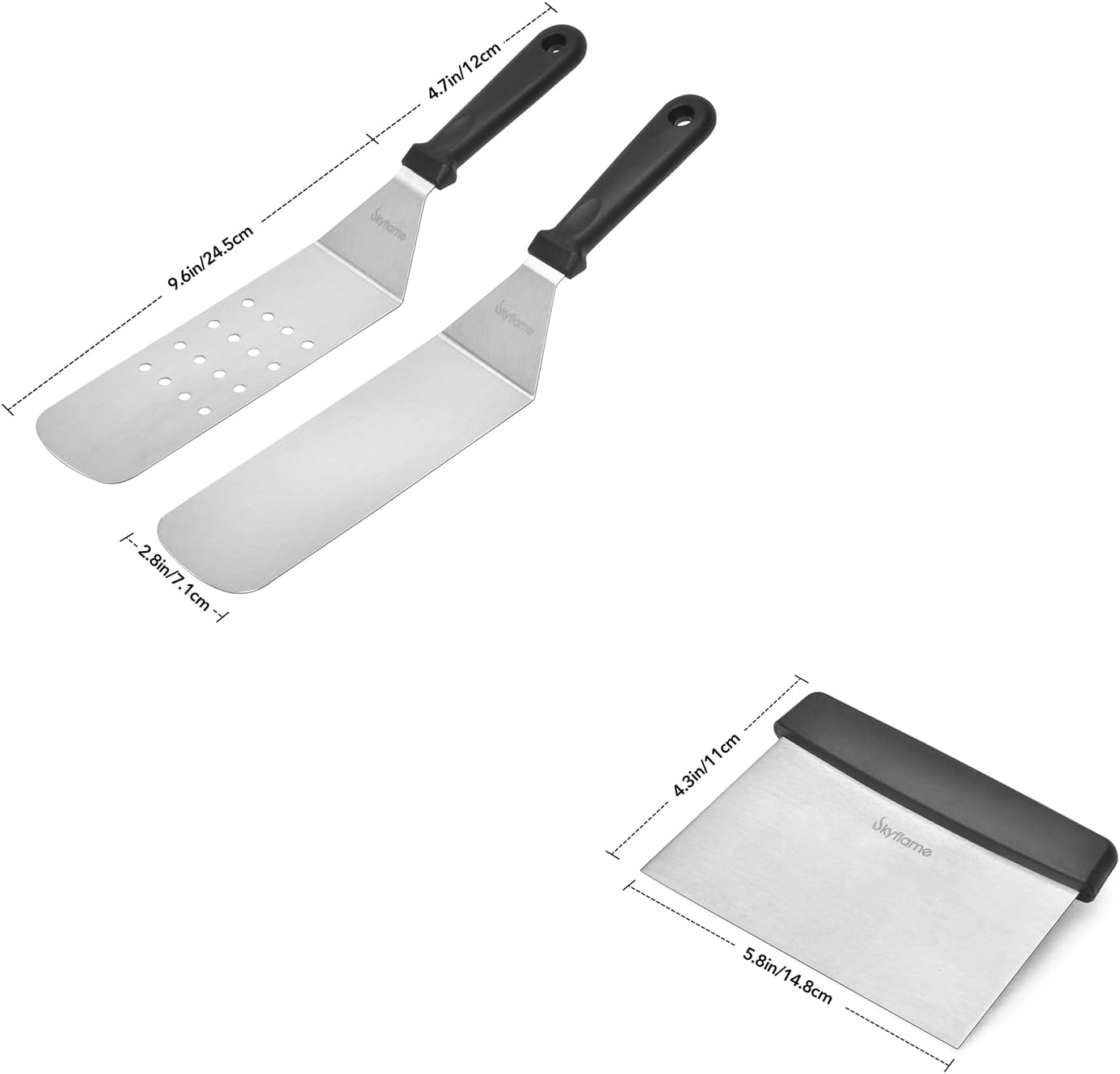 Skyflame Universal Stainless Steel Griddle Flat Top Plate, 3 Piece Griddle Accessories Kit and Magnetic Hanging Trash Can for Cooking Grill