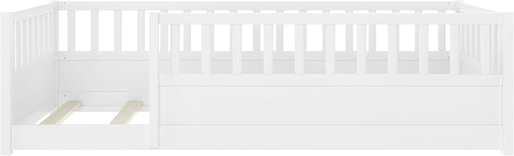 Bellemave Twin Size Montessori Floor Bed with Fence, Easy Assemble Montessori Beds for Kids, Girls, Boys, White