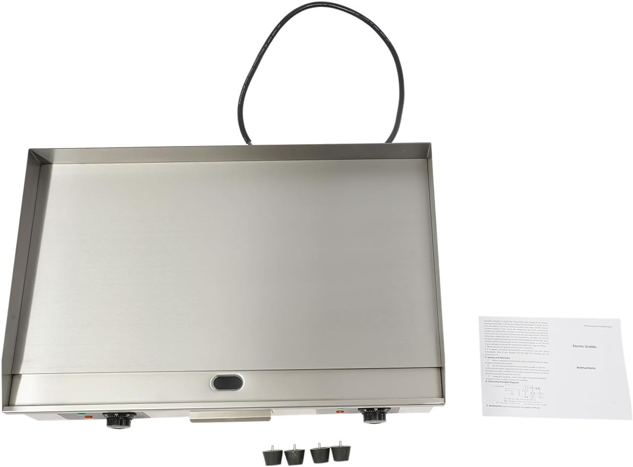 Electric Countertop Flat Top Griddle Food grade Stainless Steel Commercial Kitchen with Adjustable Temperature Control 122-572℉