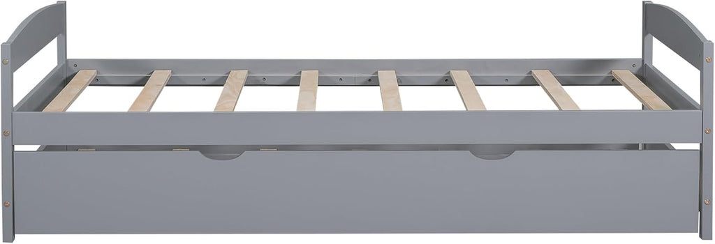 Bellemave Twin Size Kids Bed with Trundle, Wood Twin Daybed with Storage, BedFrames for Kids, Adults, Gray