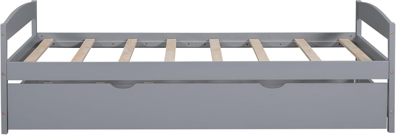 Bellemave Twin Size Kids Bed with Trundle, Wood Twin Daybed with Storage, BedFrames for Kids, Adults, Gray