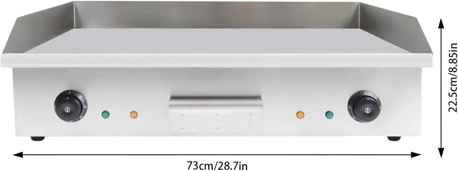110V 3000W Electric Griddle Cooktop Temperature Adjustable 50-300℃, Thermostatic Double Control Commercial Flat Top Grill, BBQ Plate Grill for Home Kitchen Restaurant L28.62in xW15.75in xH8.85in