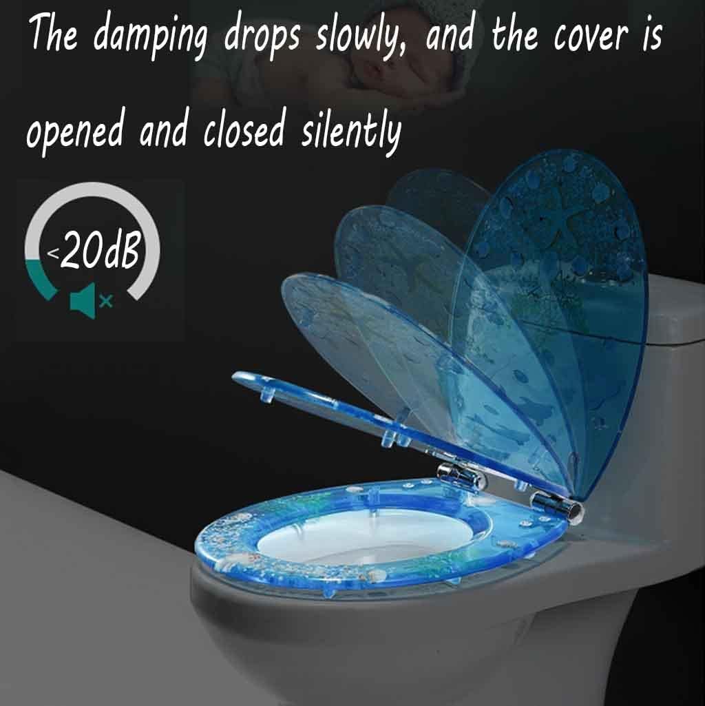 Universal Standard Round Toilet Seat Thickened Resin Toilet Seat Beautiful Dolphin Starfish Shell Toilet Seat Resin Toilet Lid (B)