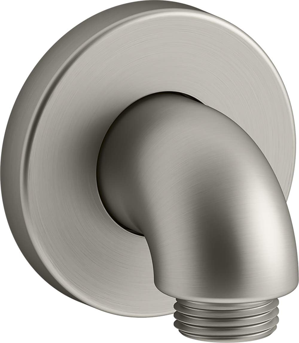 KOHLER 22172-BN Purist Stillness Wall-Mount Supply Elbow with Check Valve for Handshower Hose, Handheld Shower Elbow, Vibrant Brushed Nickel