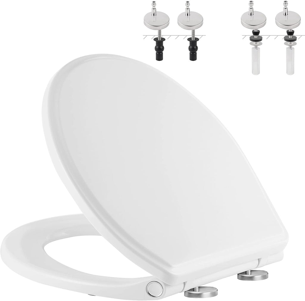 Hibbent Premium Round Toilet Seat with Cover(Oval) Quiet Close with Bidet Attachment for Toilet