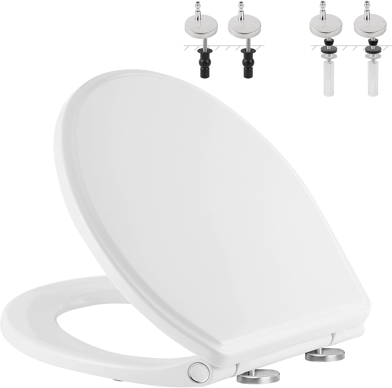 Hibbent Premium Round Toilet Seat with Cover(Oval) Quiet Close with Bidet Attachment for Toilet