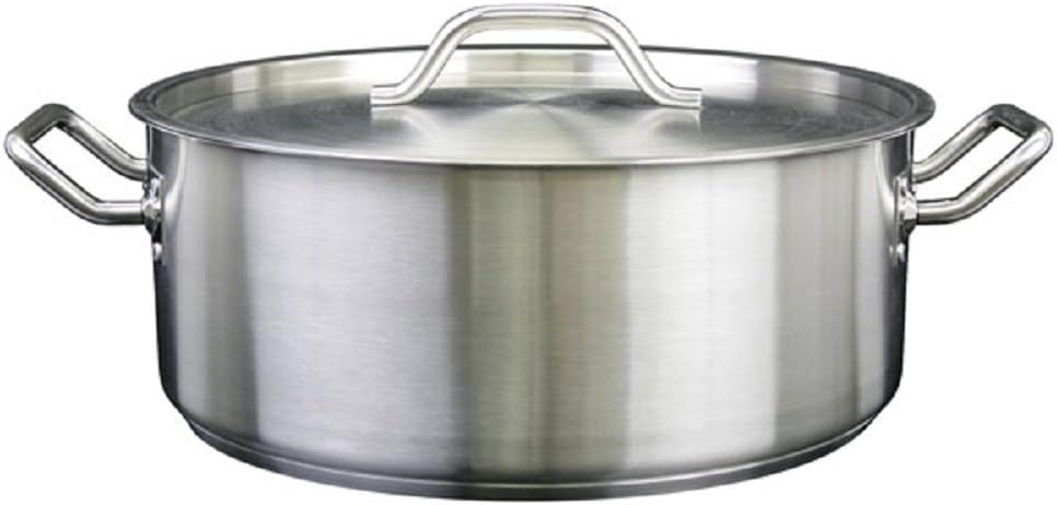 Thunder Group SLSBP015, 15 Quart Stainless Steel Brazier with Cover, Commercial Braising Pan with Lid, Professional Braiser