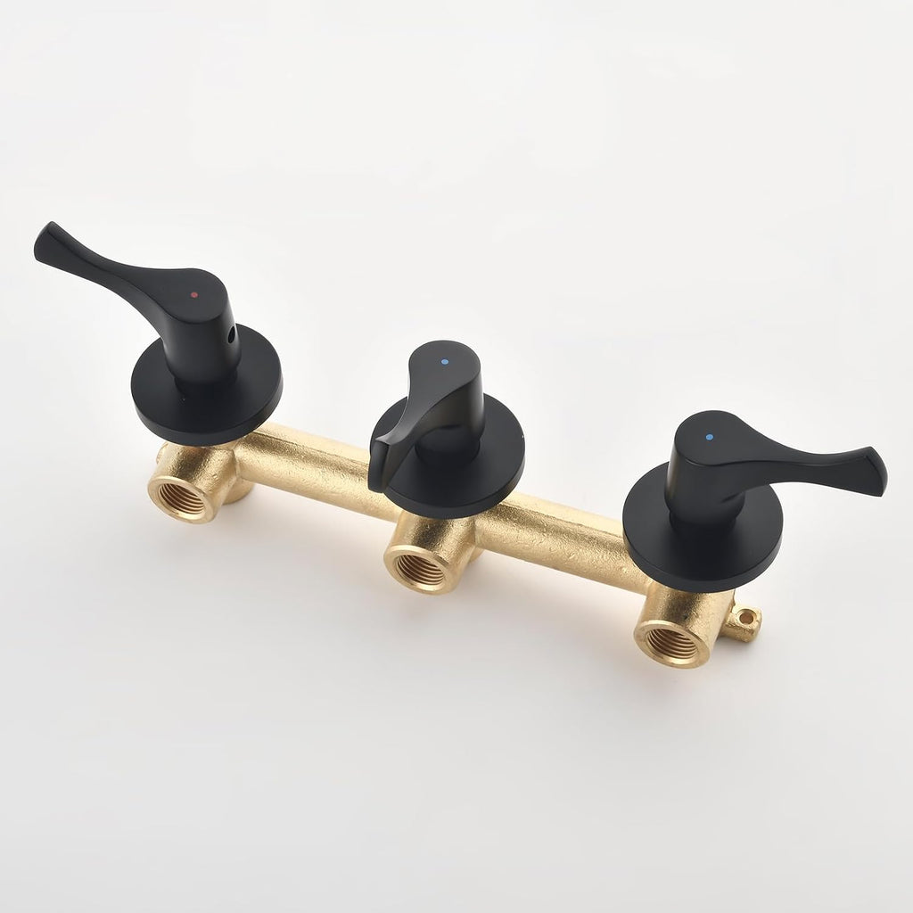 3 Handle Shower Faucet Set with Tub Spout Bathtub Shower Faucet Combo Set Shower System Complete Tub and Shower Trim Kit Matte Black Wall Mounted Shower Fixtures