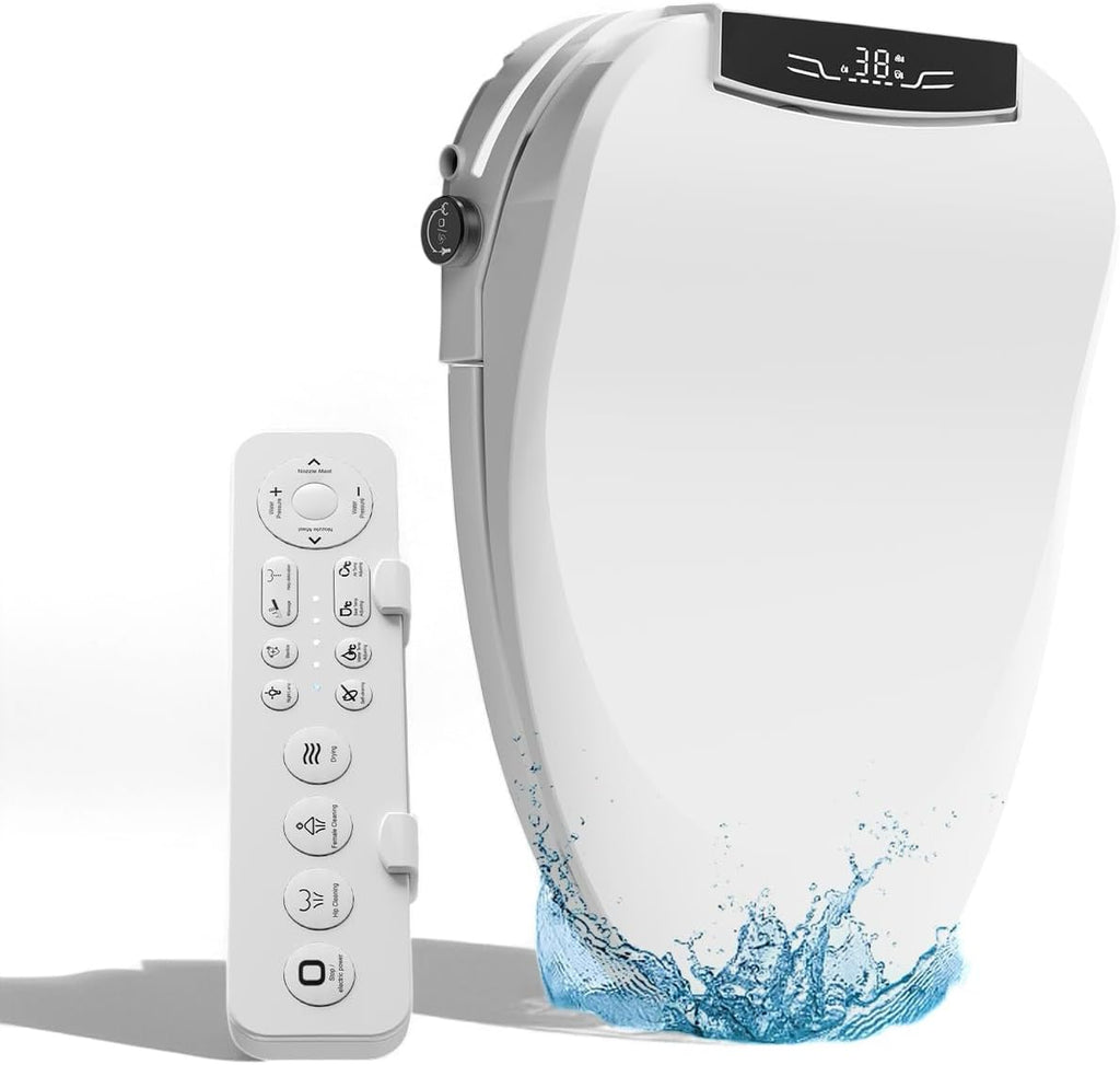 Electric Bidet Toilet Seat Elongated, Instant Warm Water Heated Wash, Self-Cleaning Nozzle, 5X Drying, Anti-Yellowing Quiet Soft Close Lid, Luxury Smart Bidet for Villa&Family, Easy DIY Install