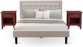 East West Furniture FN08Q-2GA13 3-Piece Fannin Bedroom Furniture Set with 1 Wingback Bed and 2 Bedroom Nightstands - Reliable and Sturdy Manufacturing - Mist Beige Linen Fabric
