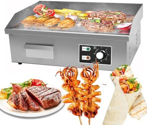 Electric Griddle, Nonstick Teppanyaki Grill with Adjustable Temperature, Stainless Steel Flat Top Countertop Grill for Pancakes, Burgers & Steak