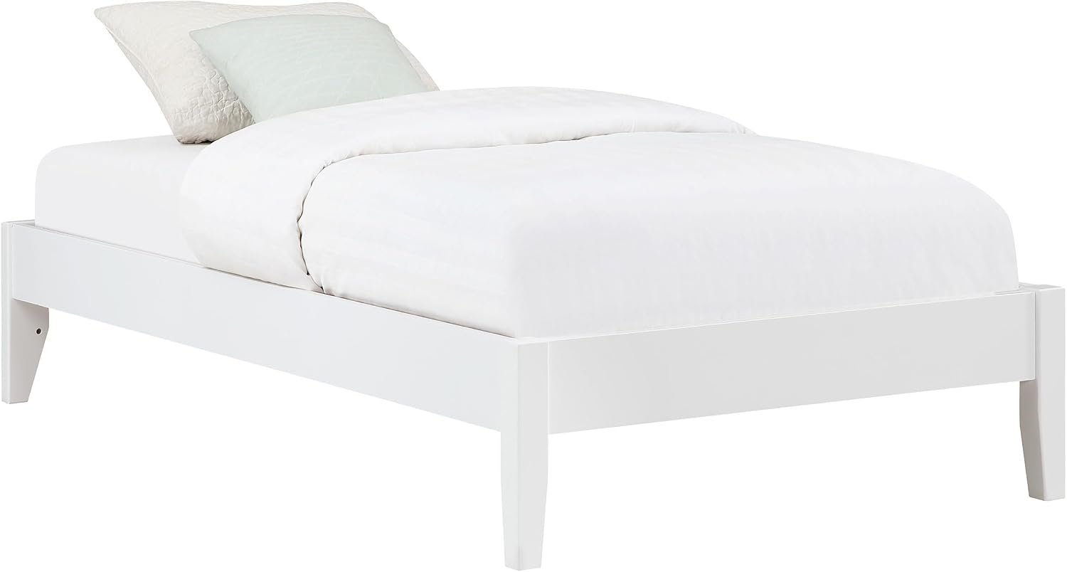 Coaster Home Furnishings - Hounslow - Wood - Universal Platform Bed with Fully Slatted Mattress-Ready Design, Contemporary Style and Center Rail - Bedroom - Twin Size - White - 306128T