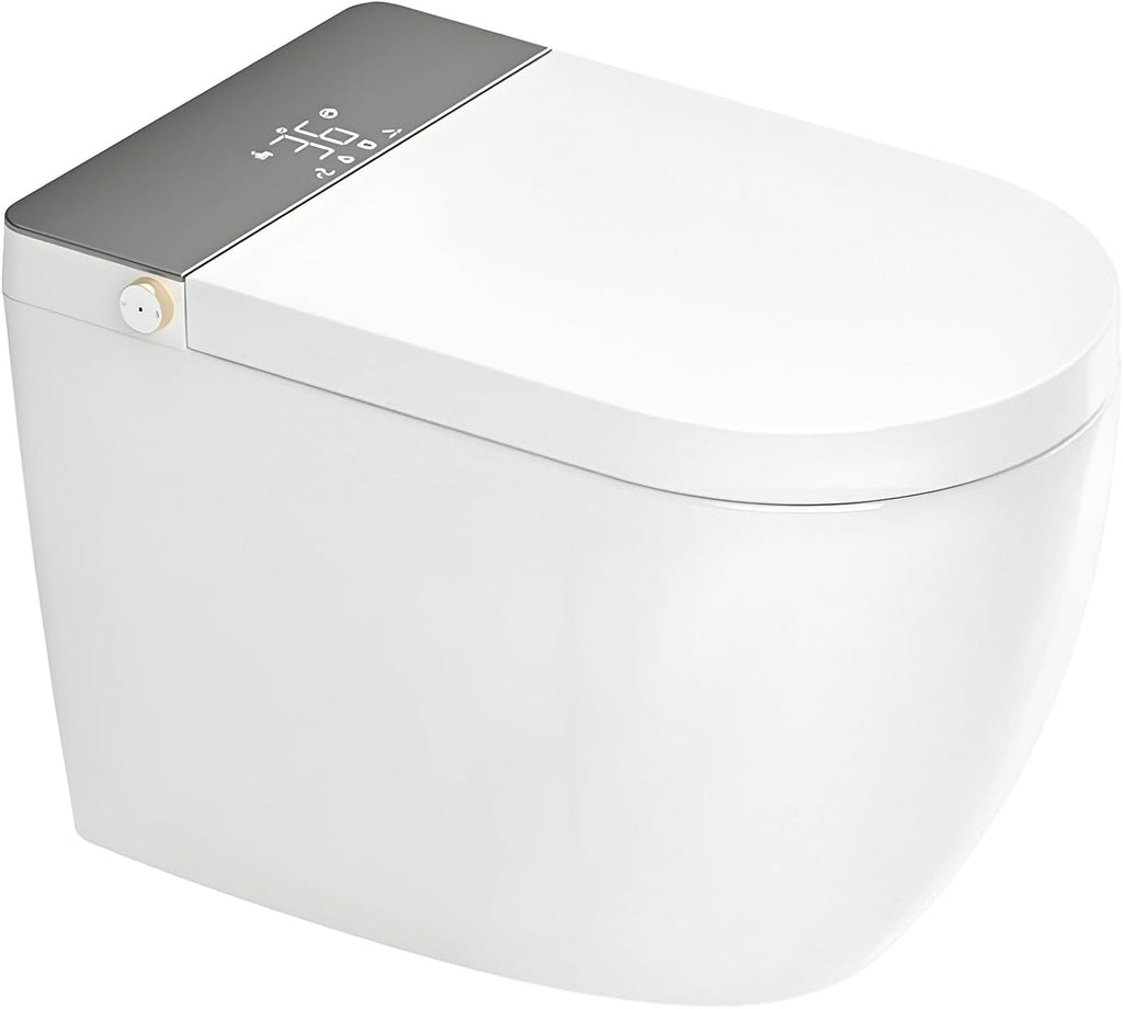 Smart Toilet Integrated Bidet, Ceramic with Polypropylene Seat, White+Gray, 15.94x25.12x17.91 Inches, 97 Pounds, Floor Mounted, Oval