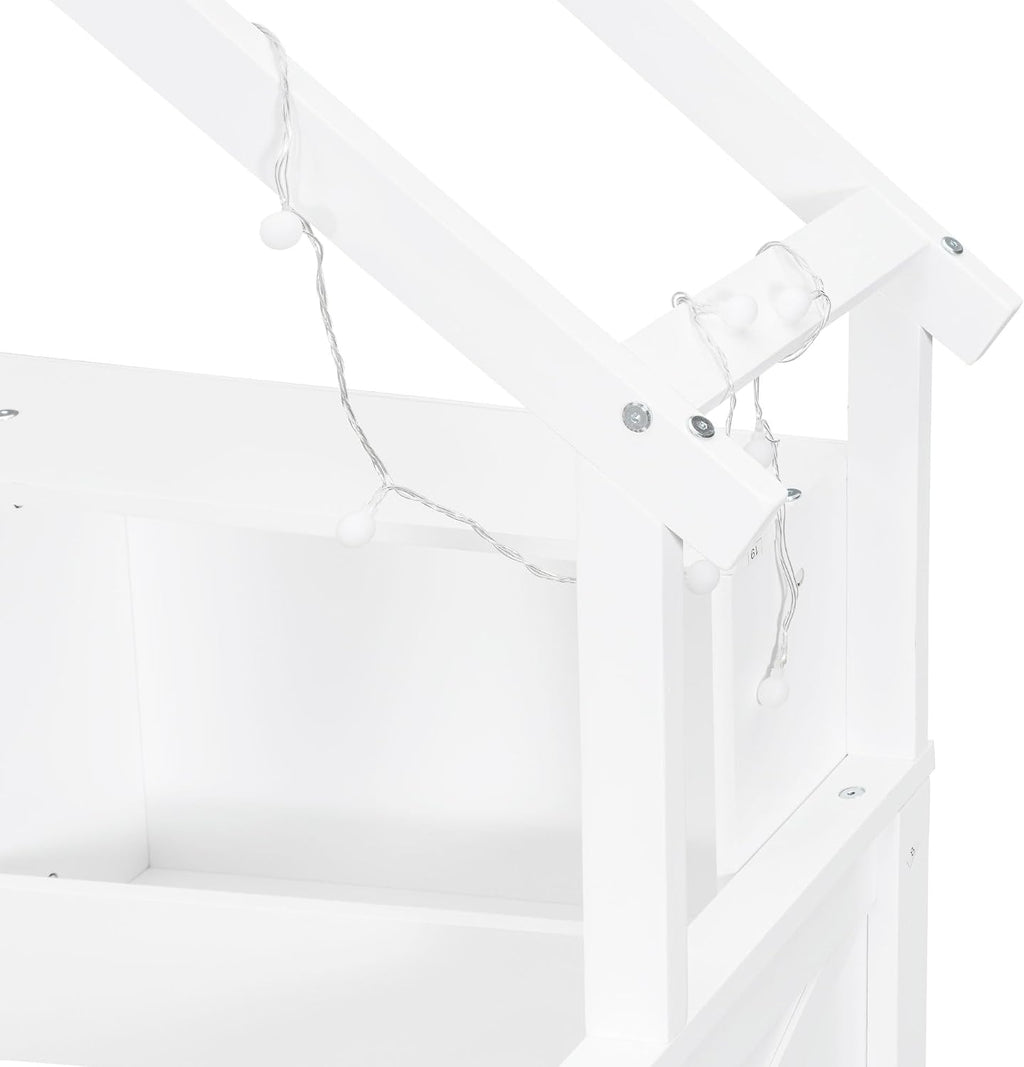 Bellemave Full House Platform Bed with Drawers Wood House Bed with Storage Shelves and LED Lights House Platform Bed Frame for Kids, Teens, Adults, No Spring Box Needed (White)