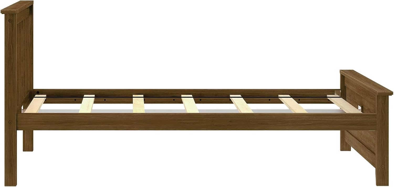 Max & Lily Twin Bed Frame with Slatted Headboard, Solid Wood Platform Bed for Kids, No Box Spring Needed, Easy Assembly, Walnut