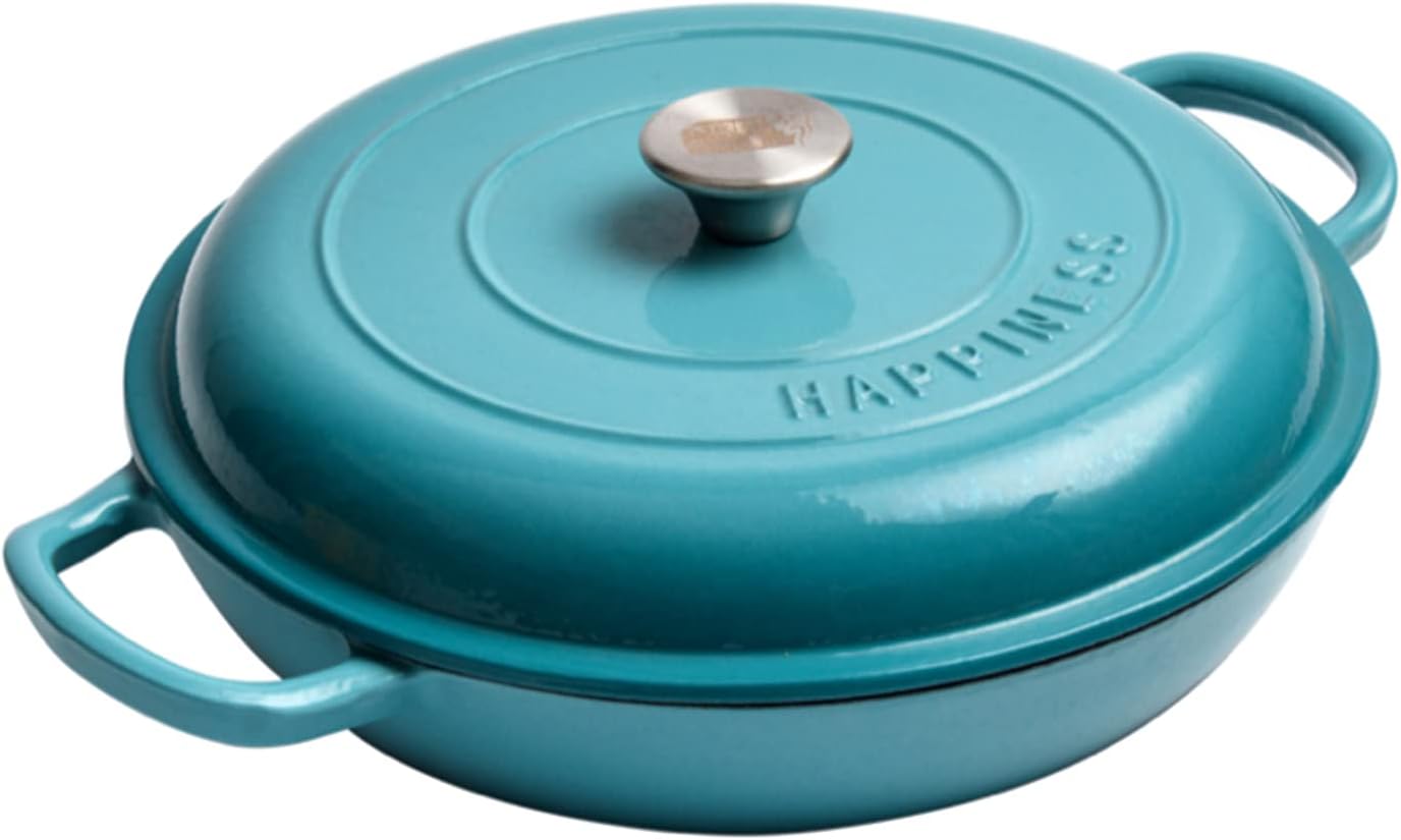 Shallow Casserole Braiser, Enameled Cast Iron Casserole Dish With Lid And Handle, Non Stick Cooking Pan Pot Dutch Oven, Blue